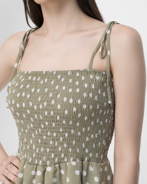 SIXDO Polka Dot Spaghetti Strap Maxi Chiffon Dress